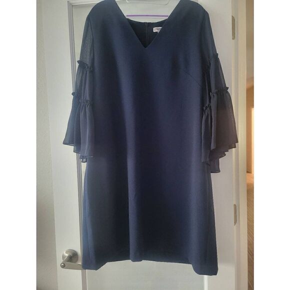 Women's Chelsea28 Dress Navy Blue Sheer Arms Short Knee Length Size 16 - Picture 2 of 9